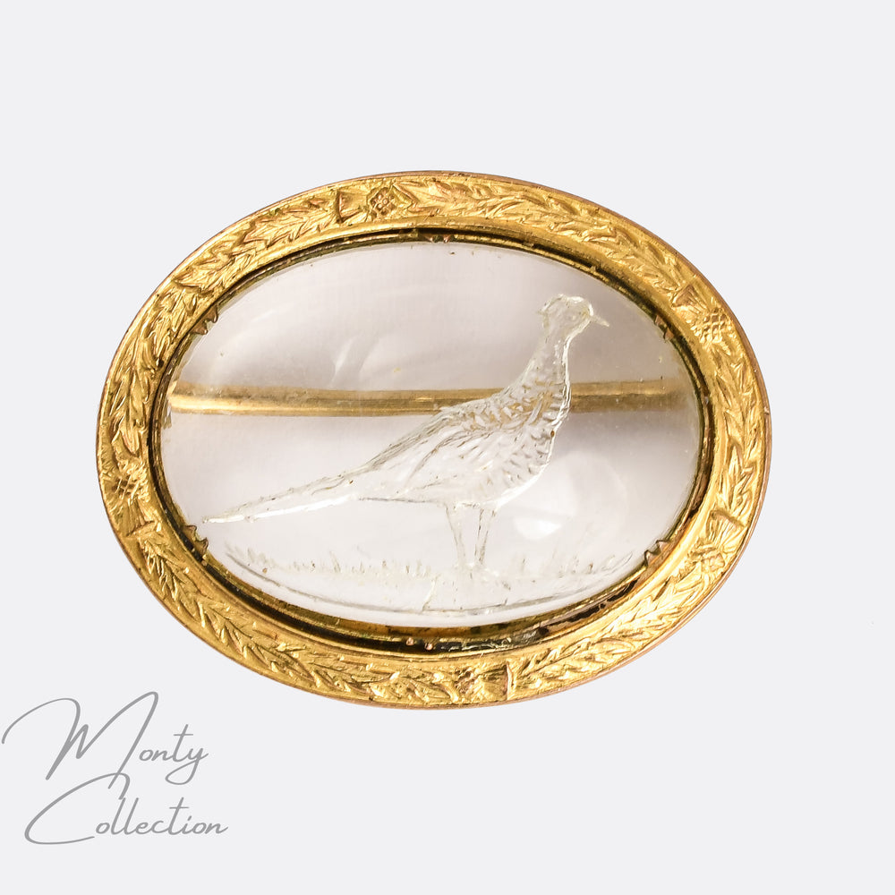 Victorian Mizpah Pheasant Rock Crystal Brooch