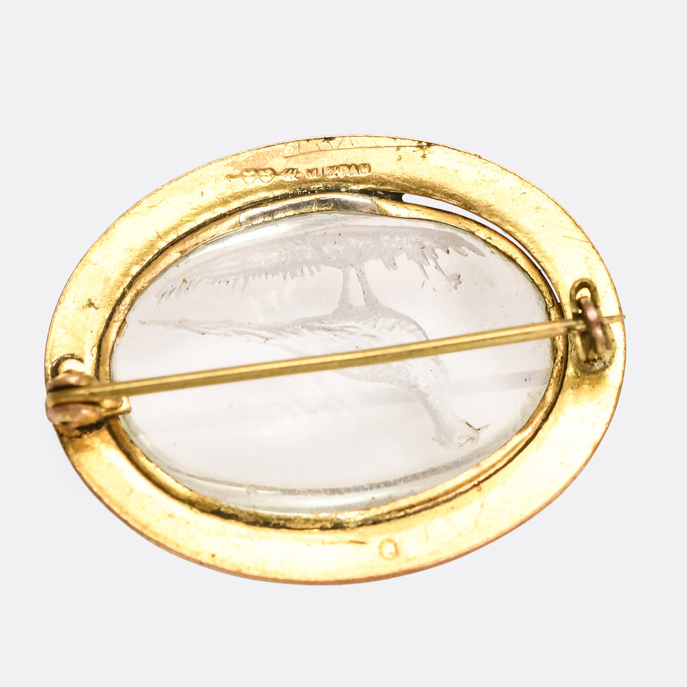 Victorian Mizpah Pheasant Rock Crystal Brooch