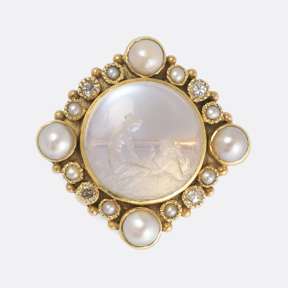 Victorian Moonstone Intaglio Brooch