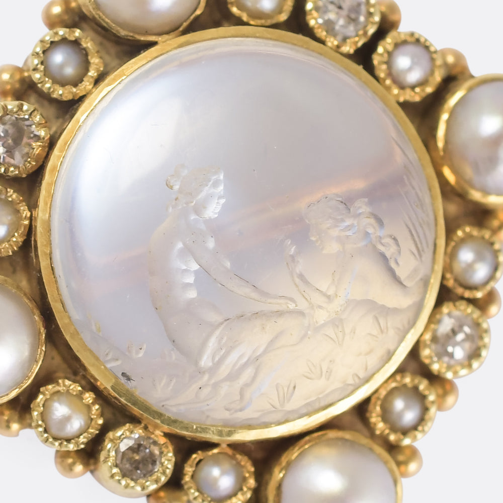 Victorian Moonstone Intaglio Brooch