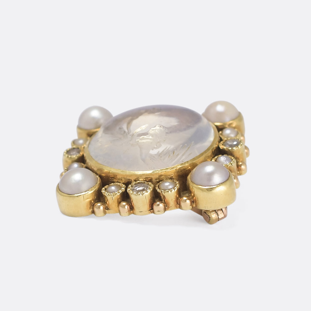 Victorian Moonstone Intaglio Brooch