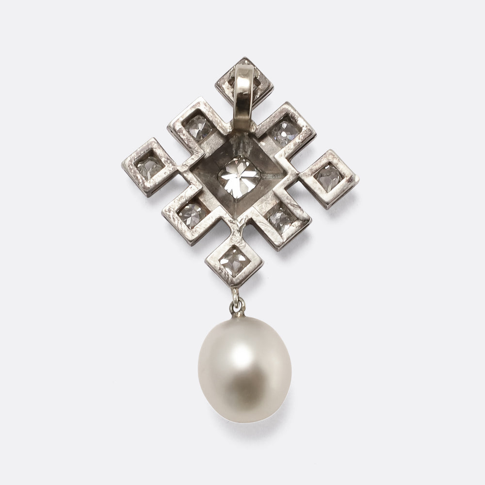Victorian Natural Pearl & Diamond Pendant