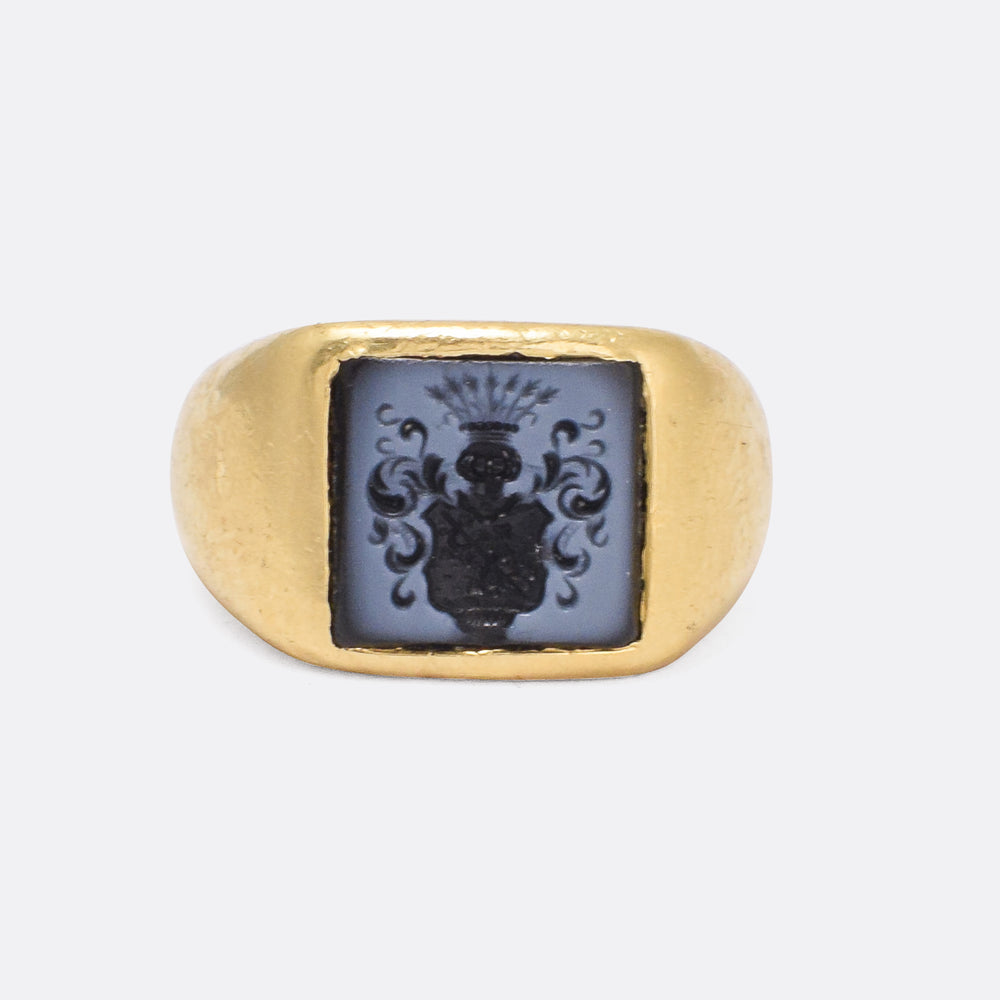 Victorian Nicolo Coat of Arms Intaglio Signet Ring