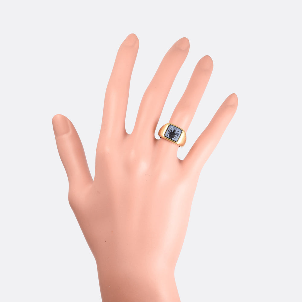 Victorian Nicolo Coat of Arms Intaglio Signet Ring