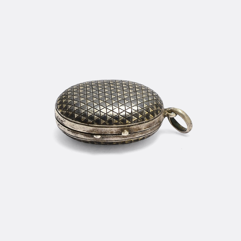 Victorian Niello Silver Triangles Locket