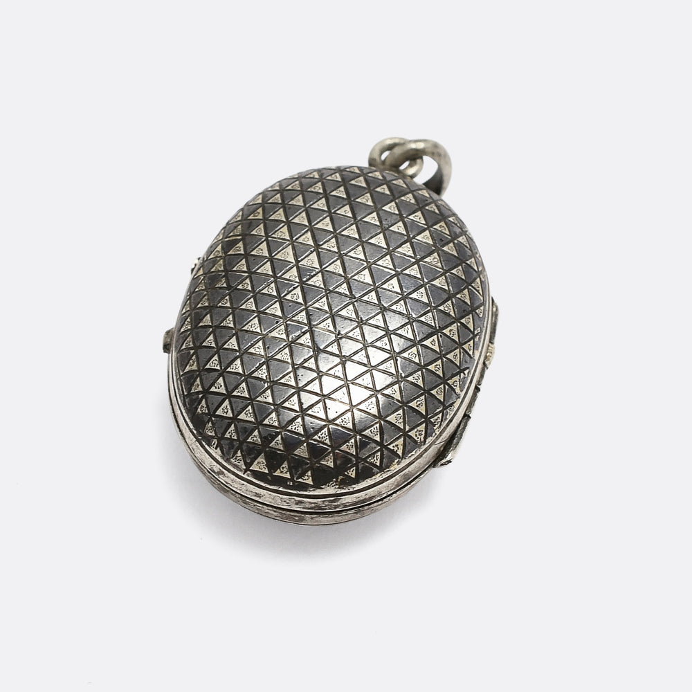 Victorian Niello Silver Triangles Locket