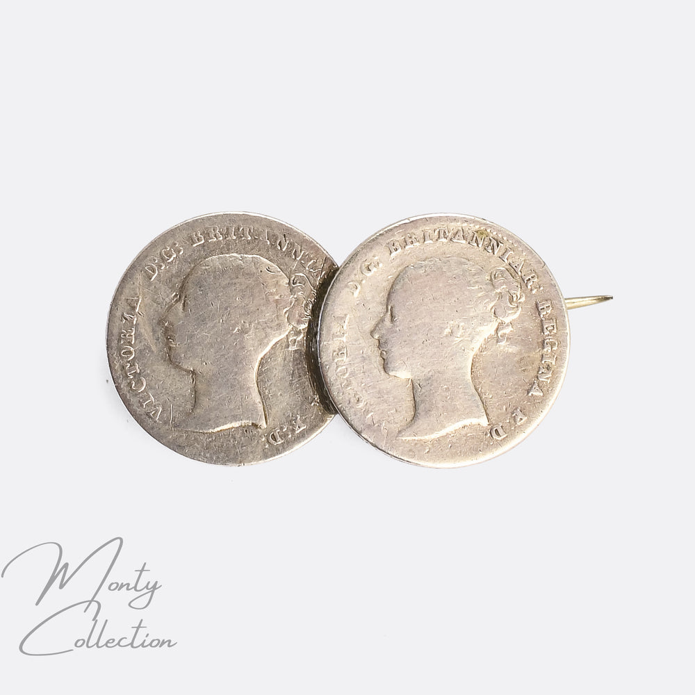 Victorian Numismatic Twin Fourpence Brooch
