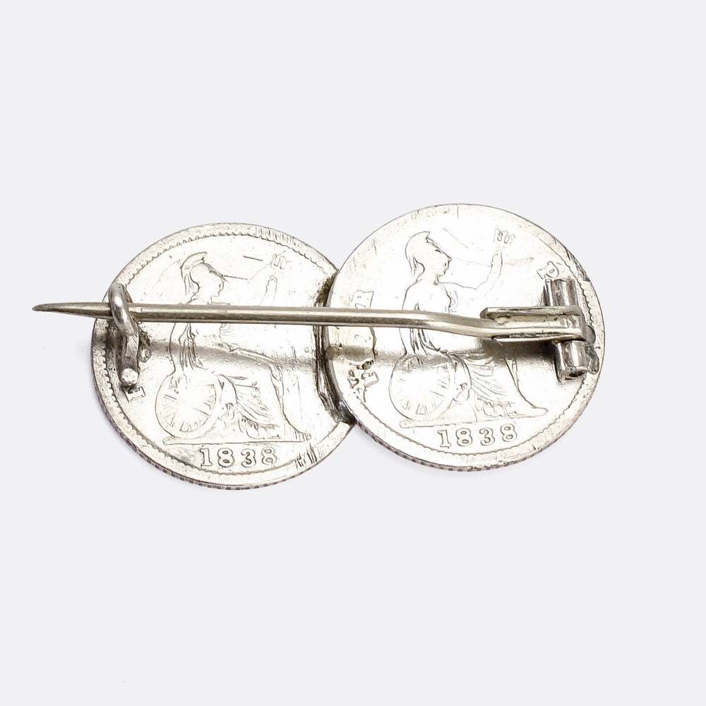 Victorian Numismatic Twin Fourpence Brooch