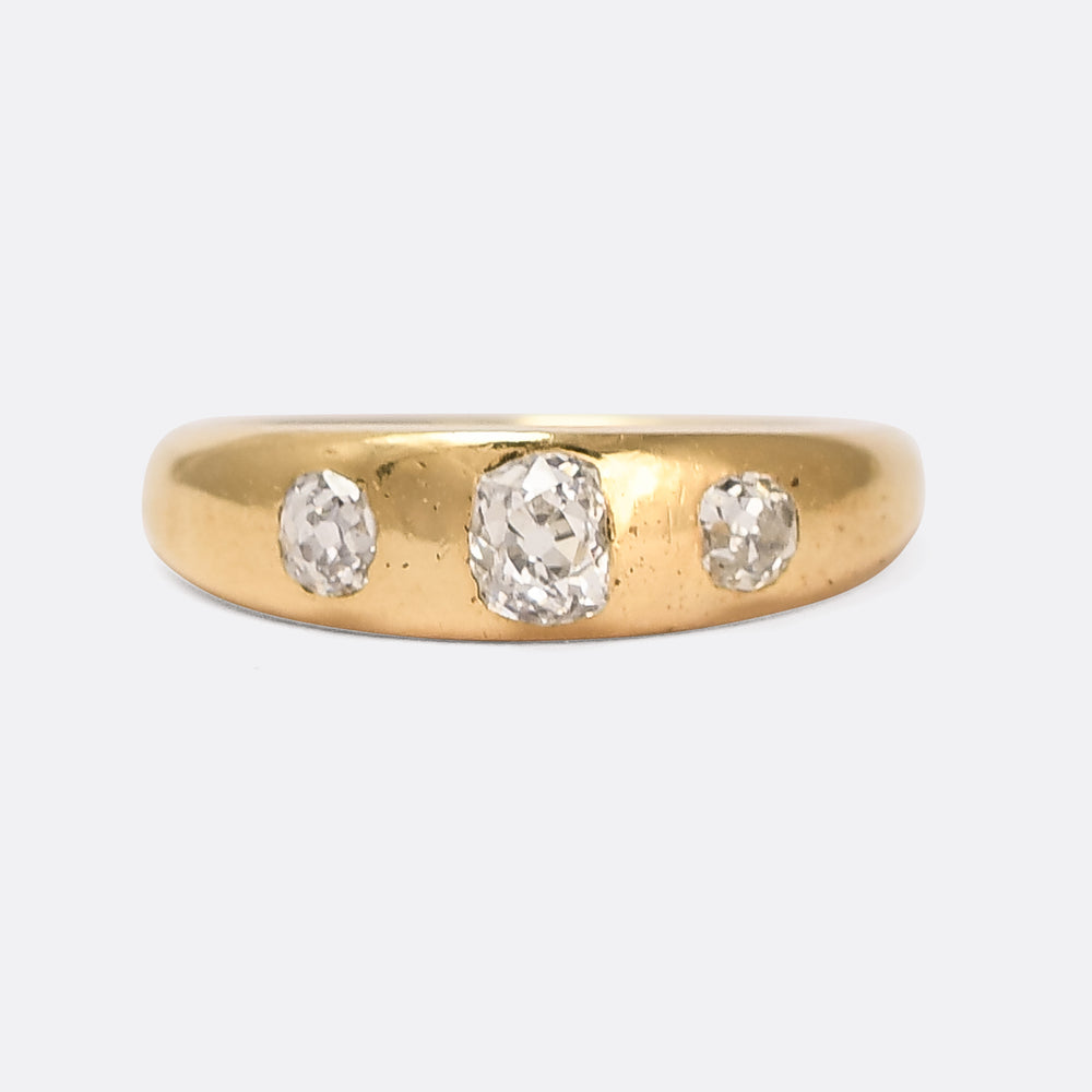 Victorian Old Mine Cut Diamond Three-Stone Gypsy Ring