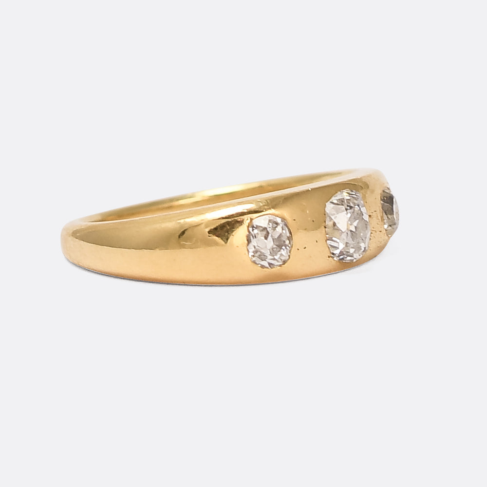 Victorian Old Mine Cut Diamond Three-Stone Gypsy Ring