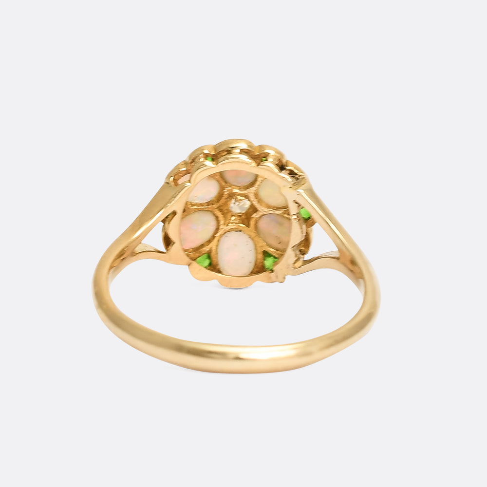 Victorian Opal Diamond & Demantoid Garnet Cluster Ring