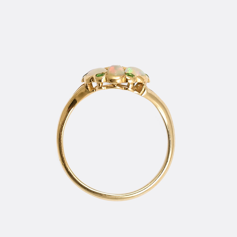 Victorian Opal Diamond & Demantoid Garnet Cluster Ring