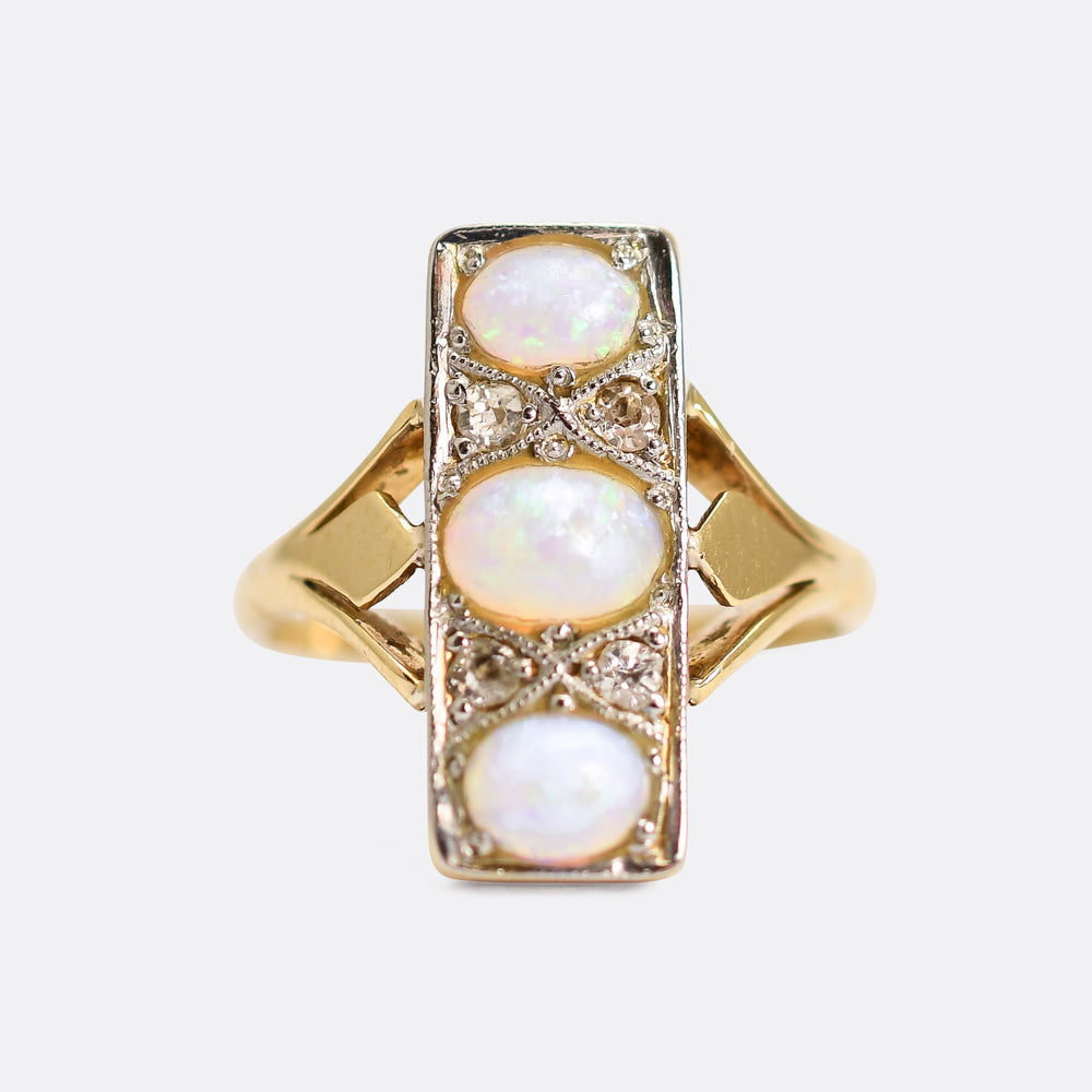 Victorian Opal & Diamond Panel Ring