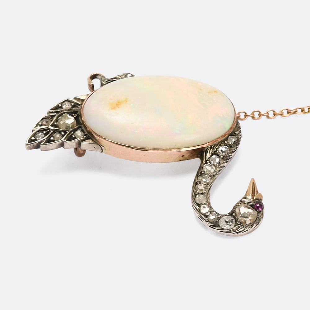 Victorian Opal & Diamond Swan Brooch