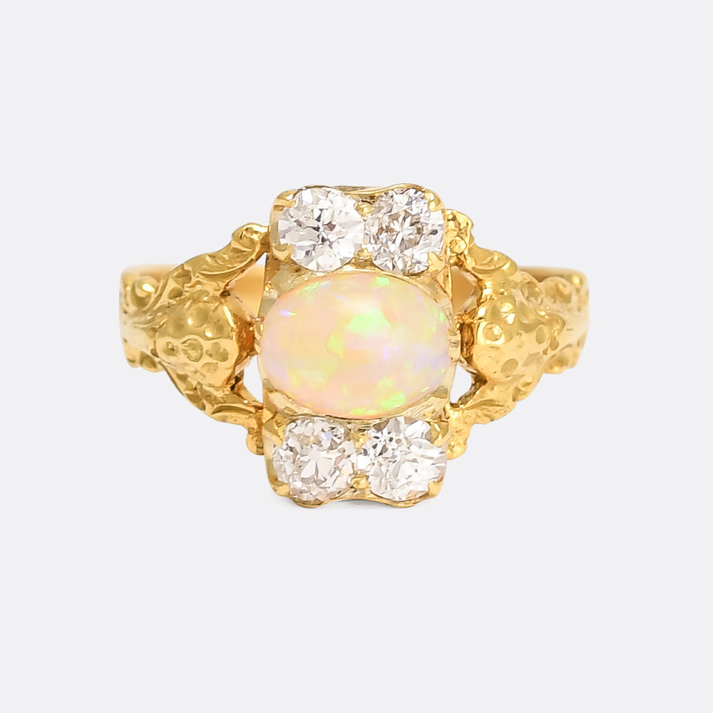 Victorian Opal & Old Cut Diamond Cluster Ring