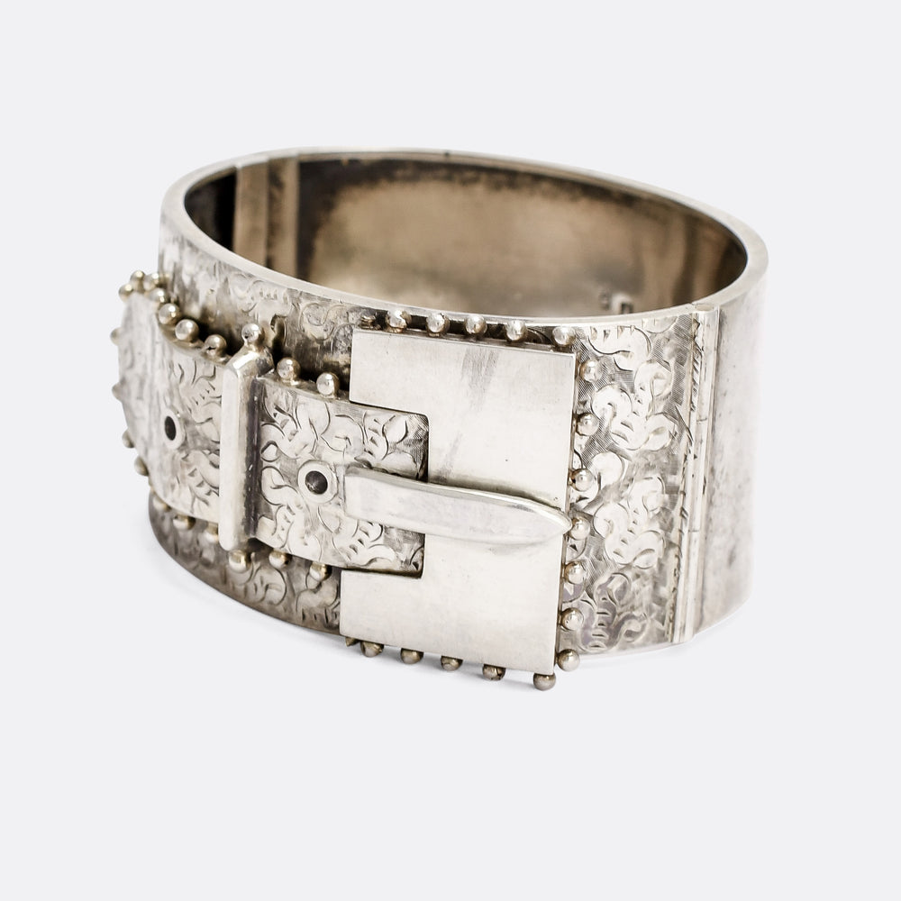 Victorian Oversized Sterling Silver Buckle Bangle