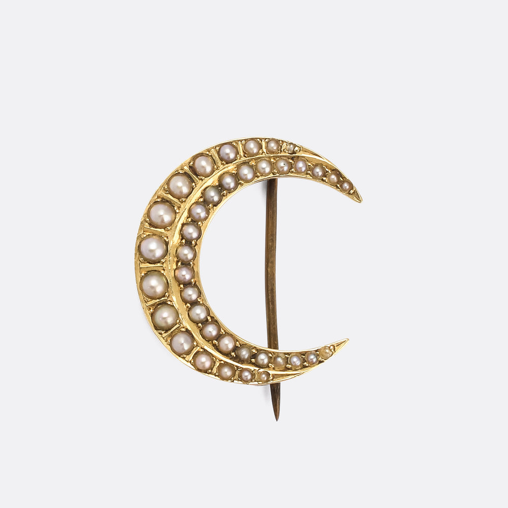 Victorian Pearl Crescent Brooch
