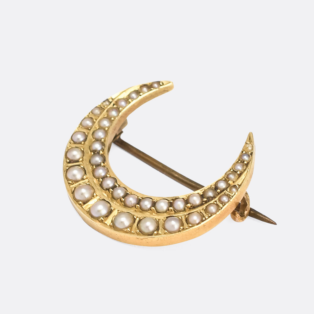 Victorian Pearl Crescent Brooch