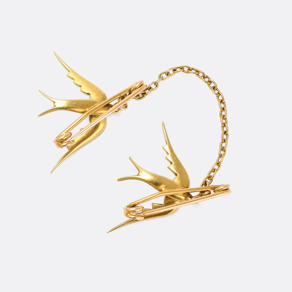 Victorian Pearl Double Swallows Brooch
