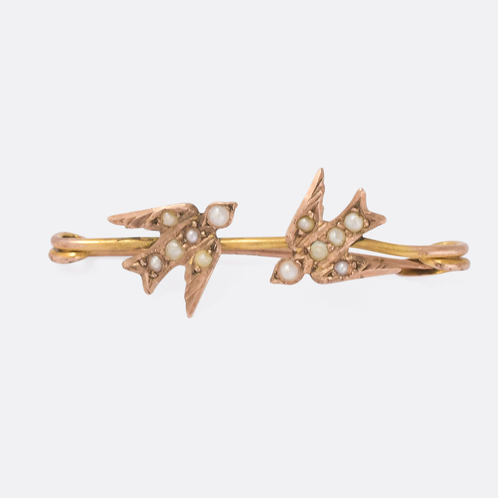 Victorian Pearl Swallows Brooch