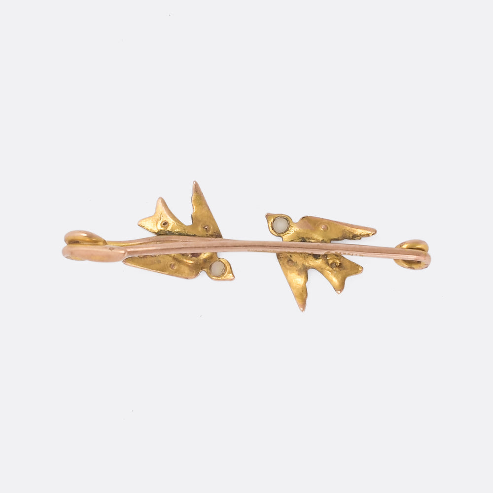 Victorian Pearl Swallows Brooch