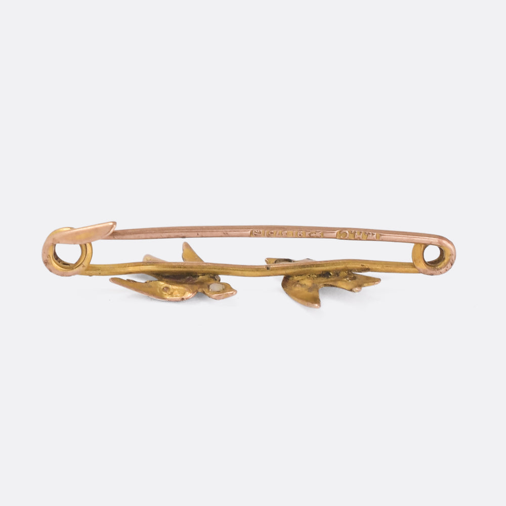 Victorian Pearl Swallows Brooch