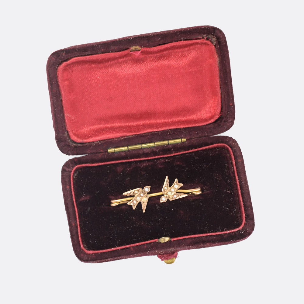 Victorian Pearl Swallows Brooch