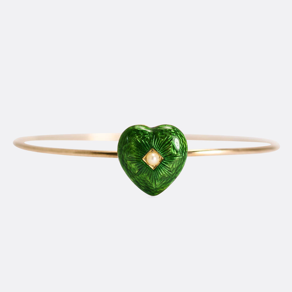 Victorian Pearl & Enamel Heart Bangle