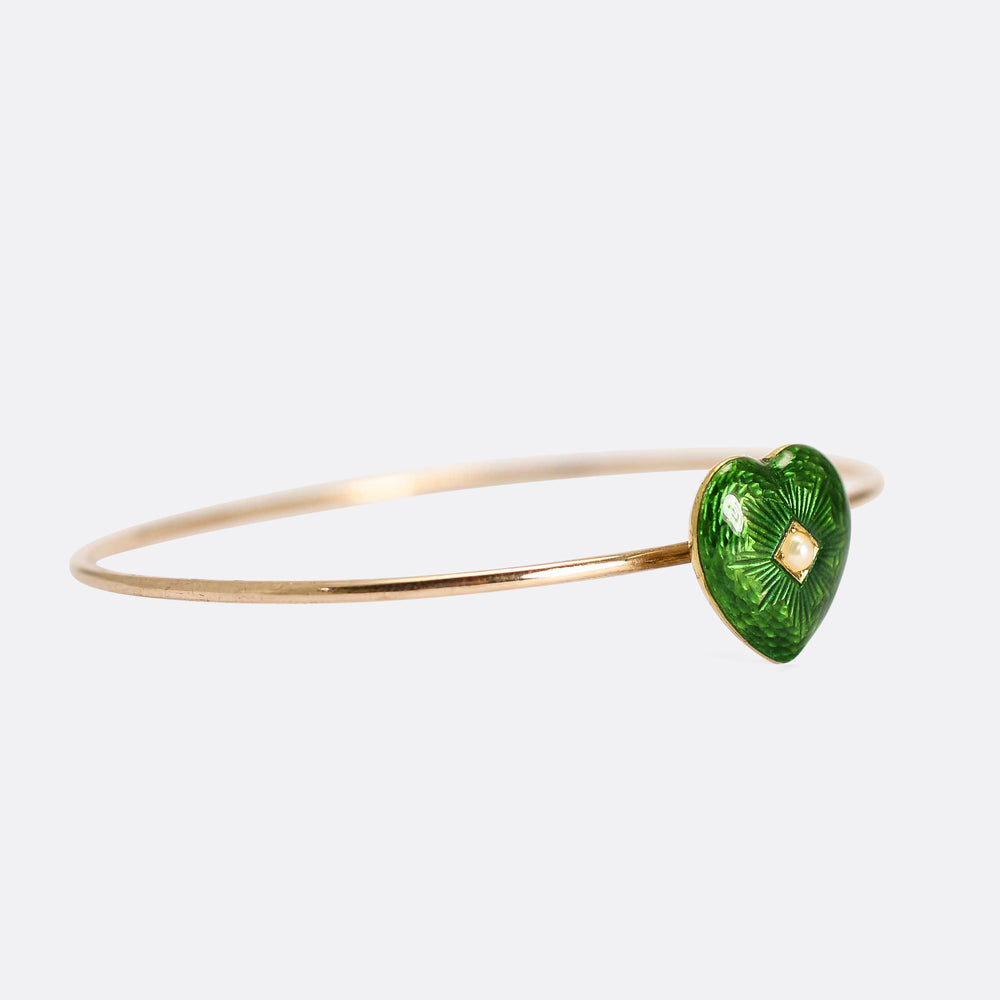 Victorian Pearl & Enamel Heart Bangle