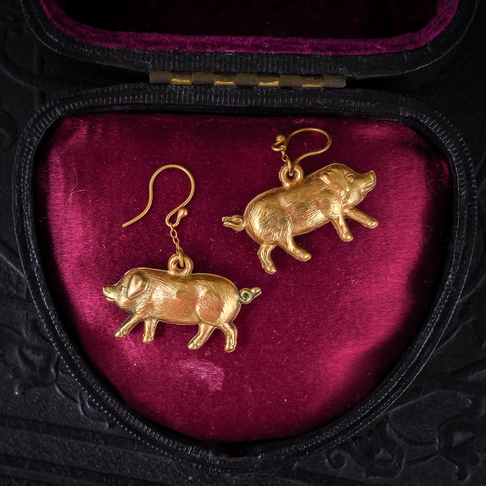 Victorian Puffed Lucky Pig Earrings