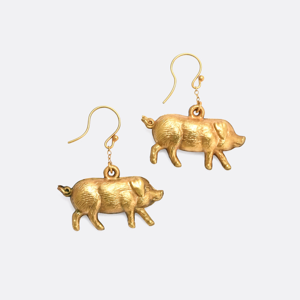 Victorian Puffed Lucky Pig Earrings