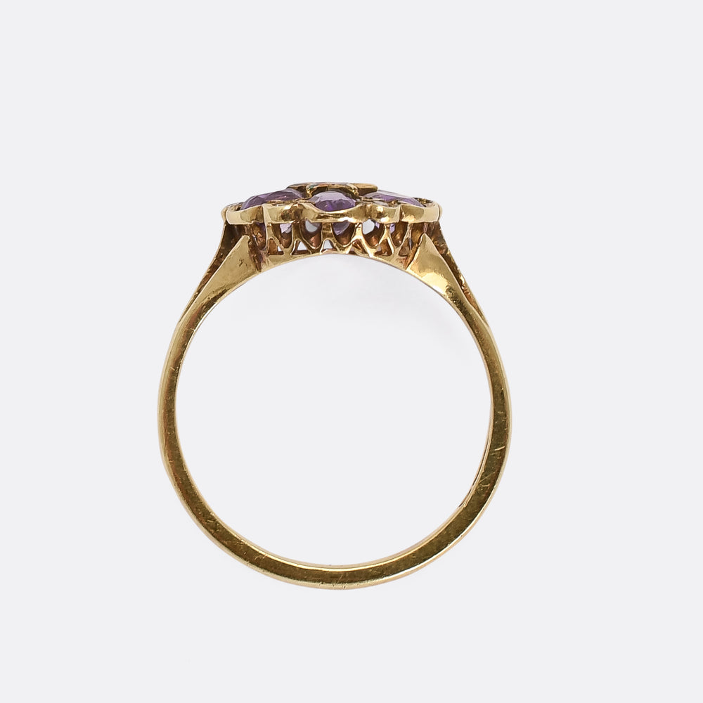 Victorian Revival Amethyst & Diamond Flower Cluster Ring