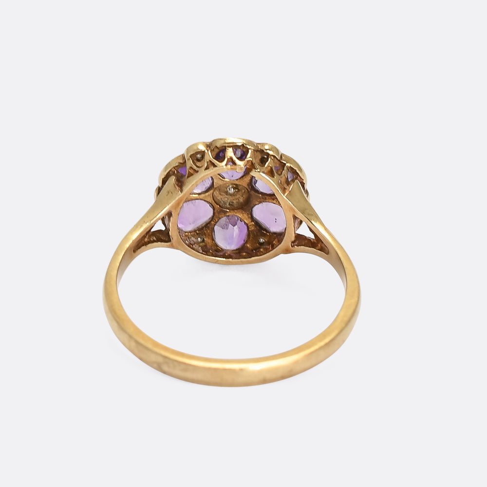 Victorian Revival Amethyst & Diamond Flower Cluster Ring