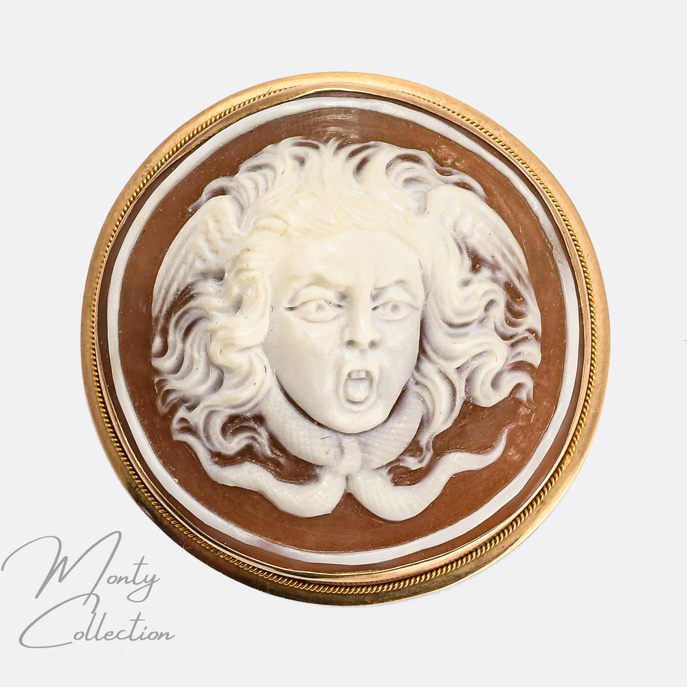 Victorian Revival Medusa the Gorgon Shell Cameo Brooch