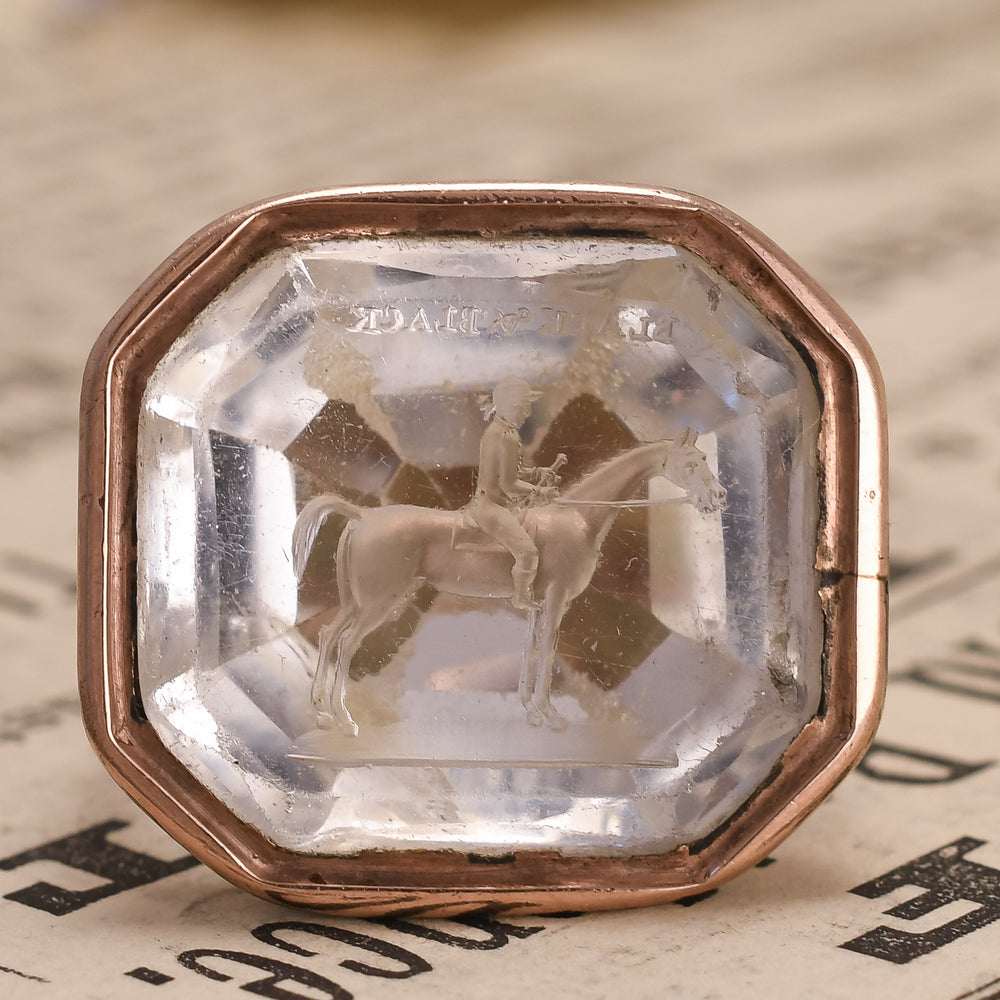 Victorian Rock Crystal BLACK & BLACK Intaglio Seal Fob