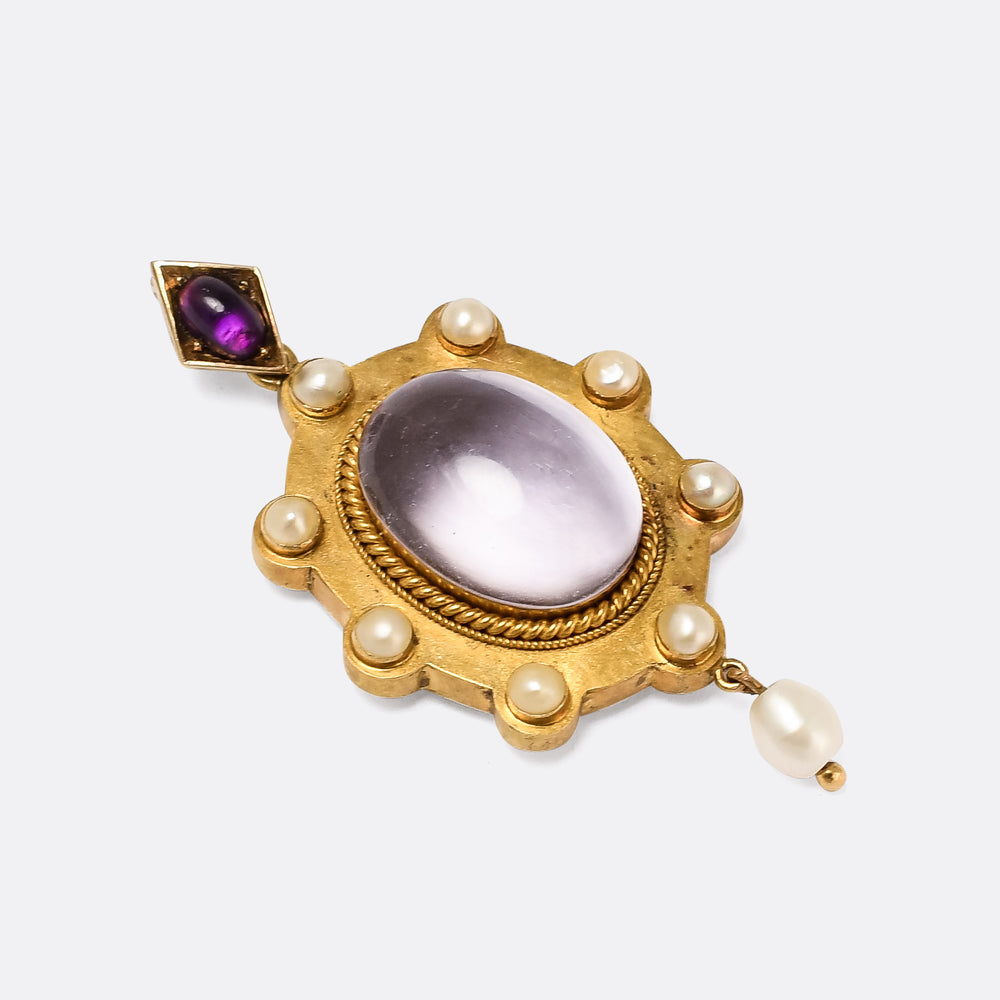 Victorian Rock Crystal & Pearl Pool Of Light Locket