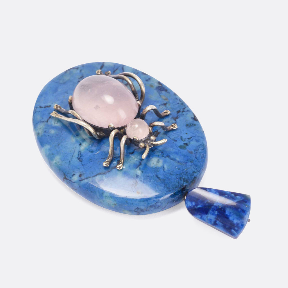 Victorian Rose Quartz & Swiss Lapis Bug Pendant