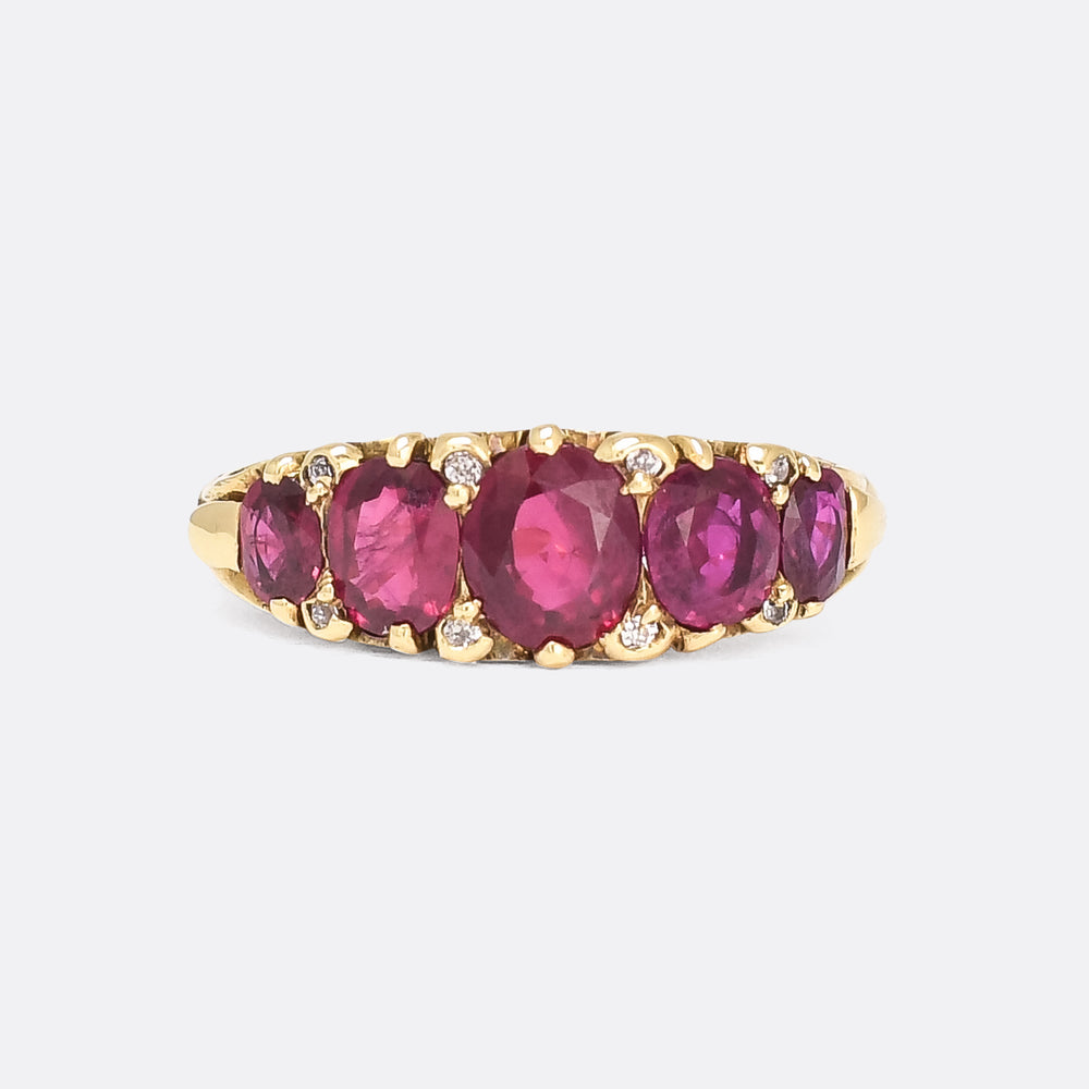 Victorian Ruby & Diamond Scrolled 5-Stone Ring