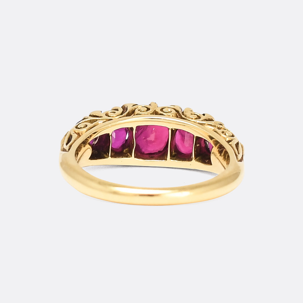 Victorian Ruby & Diamond Scrolled 5-Stone Ring