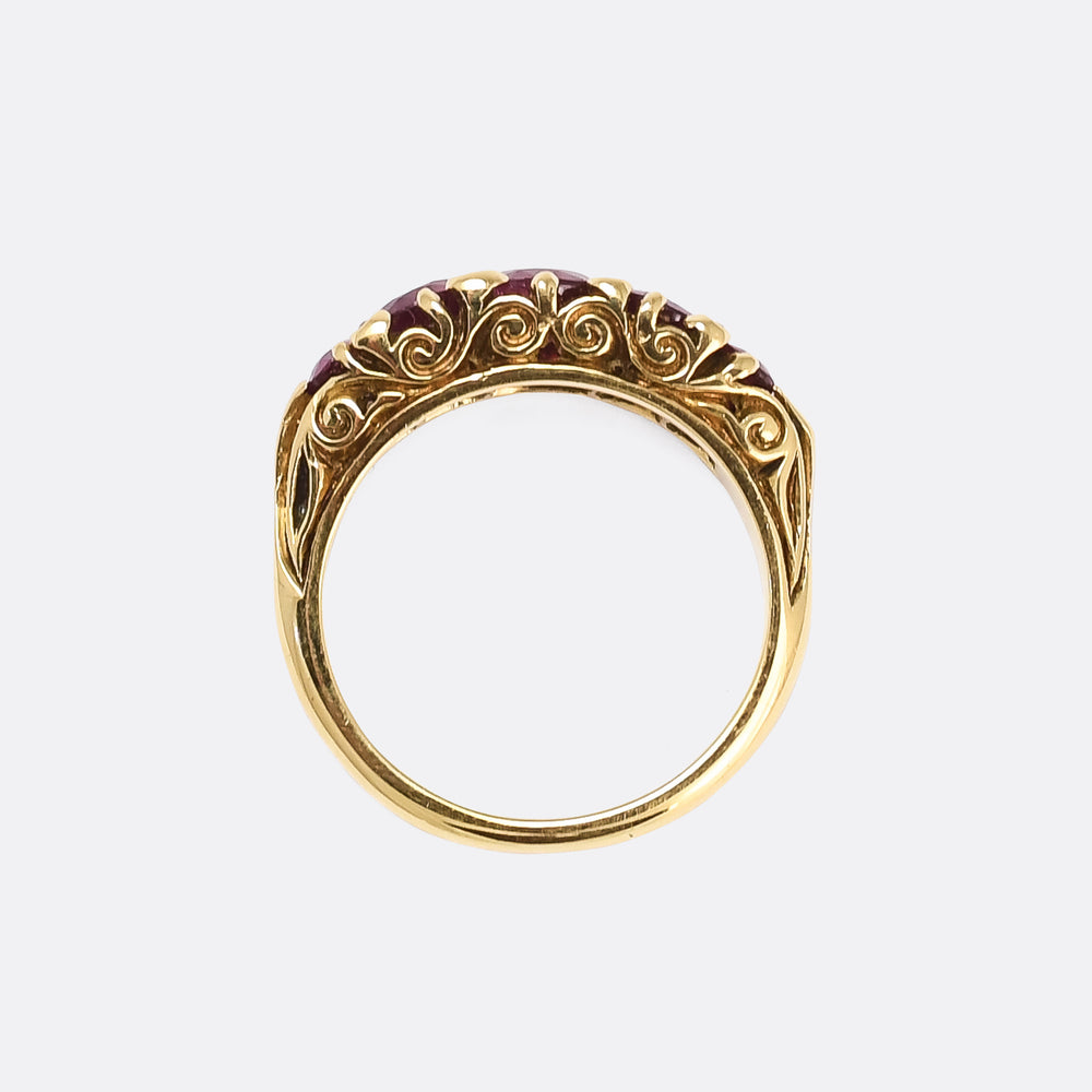 Victorian Ruby & Diamond Scrolled 5-Stone Ring
