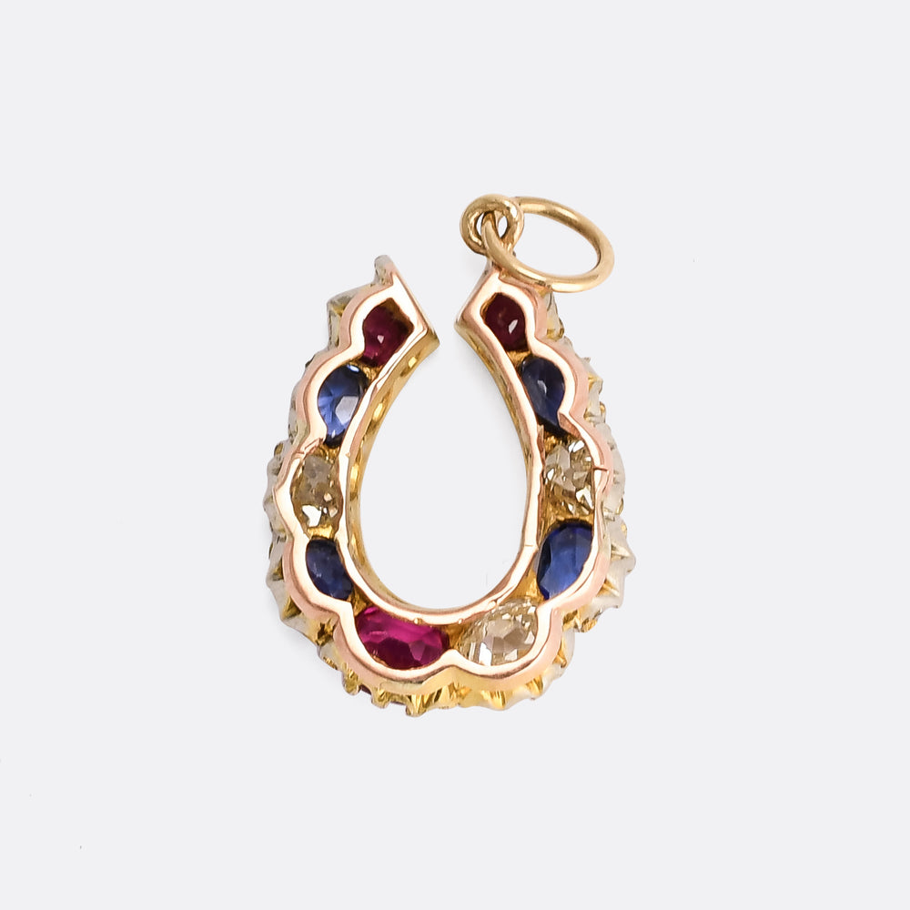 Victorian Ruby, Sapphire & Diamond Horseshoe Pendant