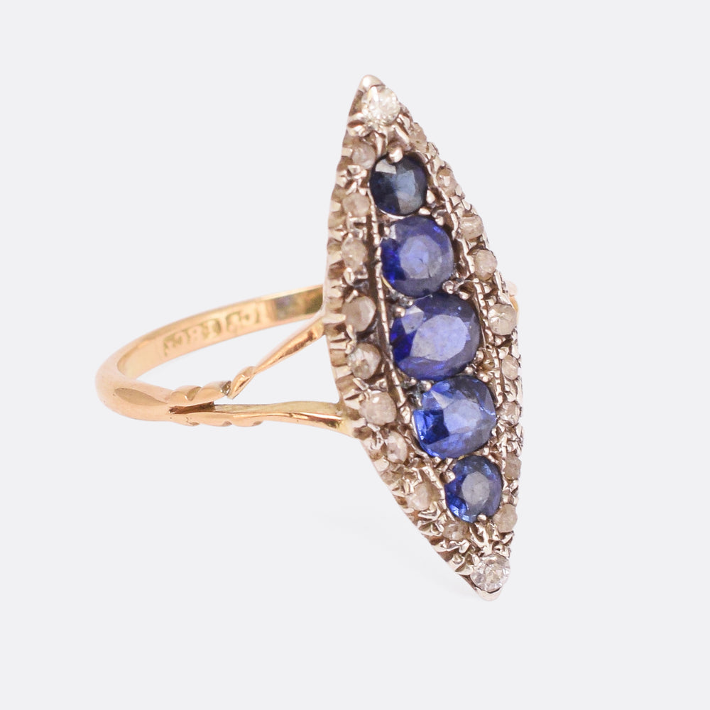 Victorian Sapphire & Diamond Marquise Cluster Ring
