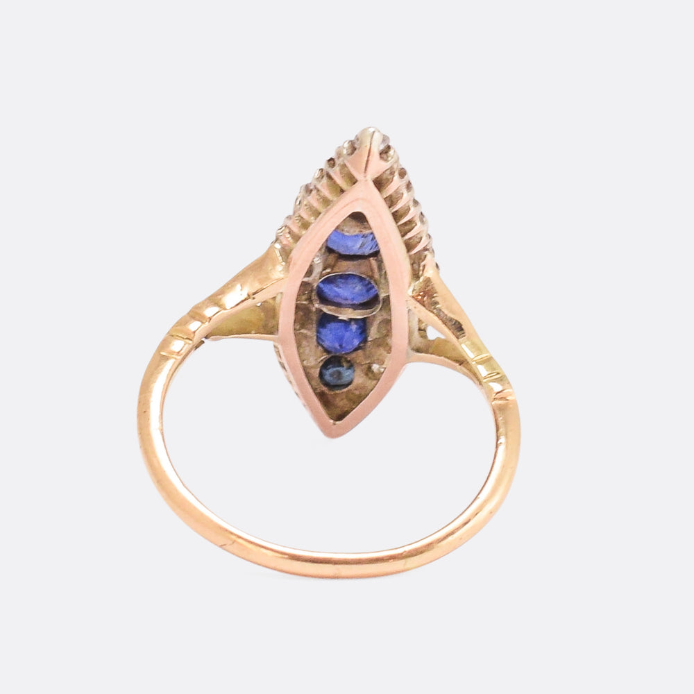Victorian Sapphire & Diamond Marquise Cluster Ring