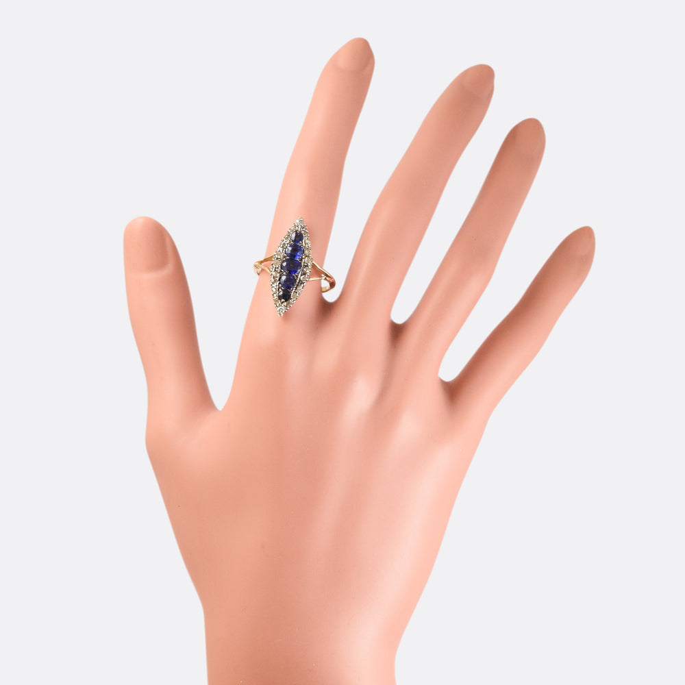 Victorian Sapphire & Diamond Marquise Cluster Ring