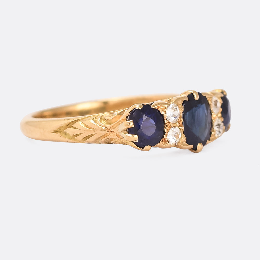 Victorian Sapphire & Diamond Scroll Ring