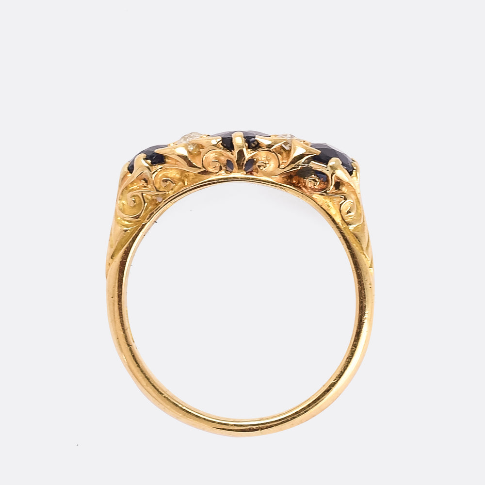 Victorian Sapphire & Diamond Scroll Ring