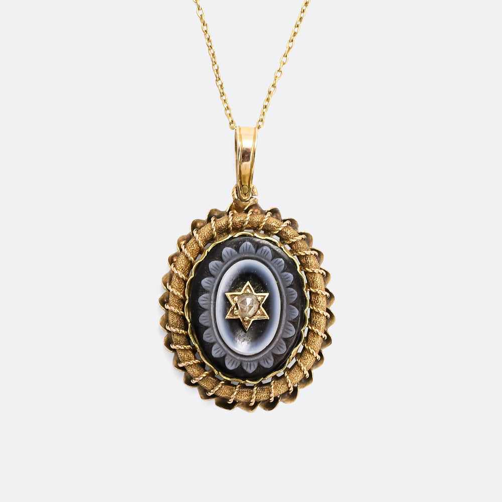 Victorian Sardonyx & Diamond Flower Locket