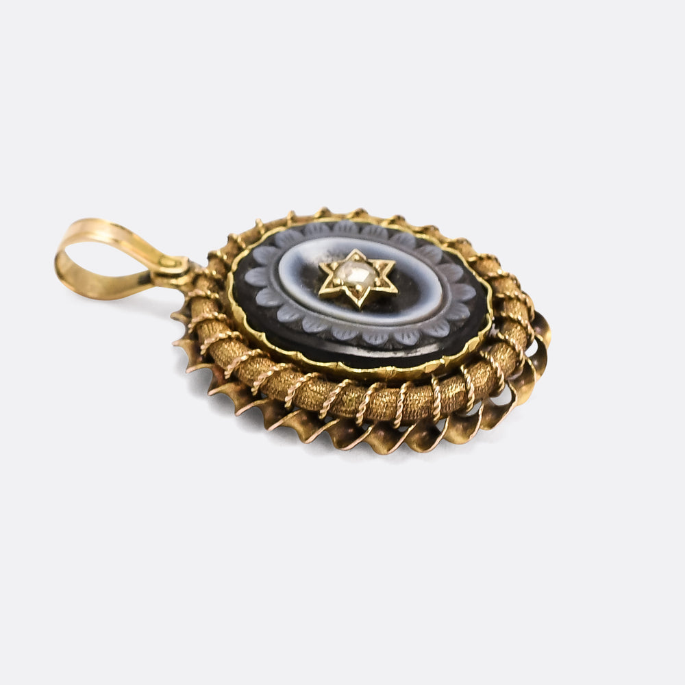 Victorian Sardonyx & Diamond Flower Locket