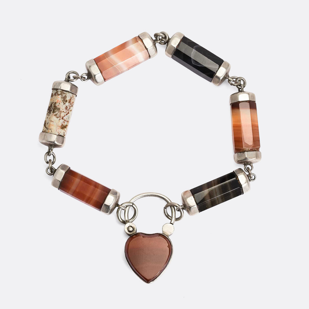 Victorian Scottish Agate Heart Padlock Bracelet