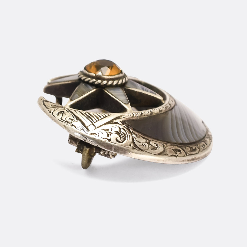 Victorian Scottish Crescent Moon & Star Brooch